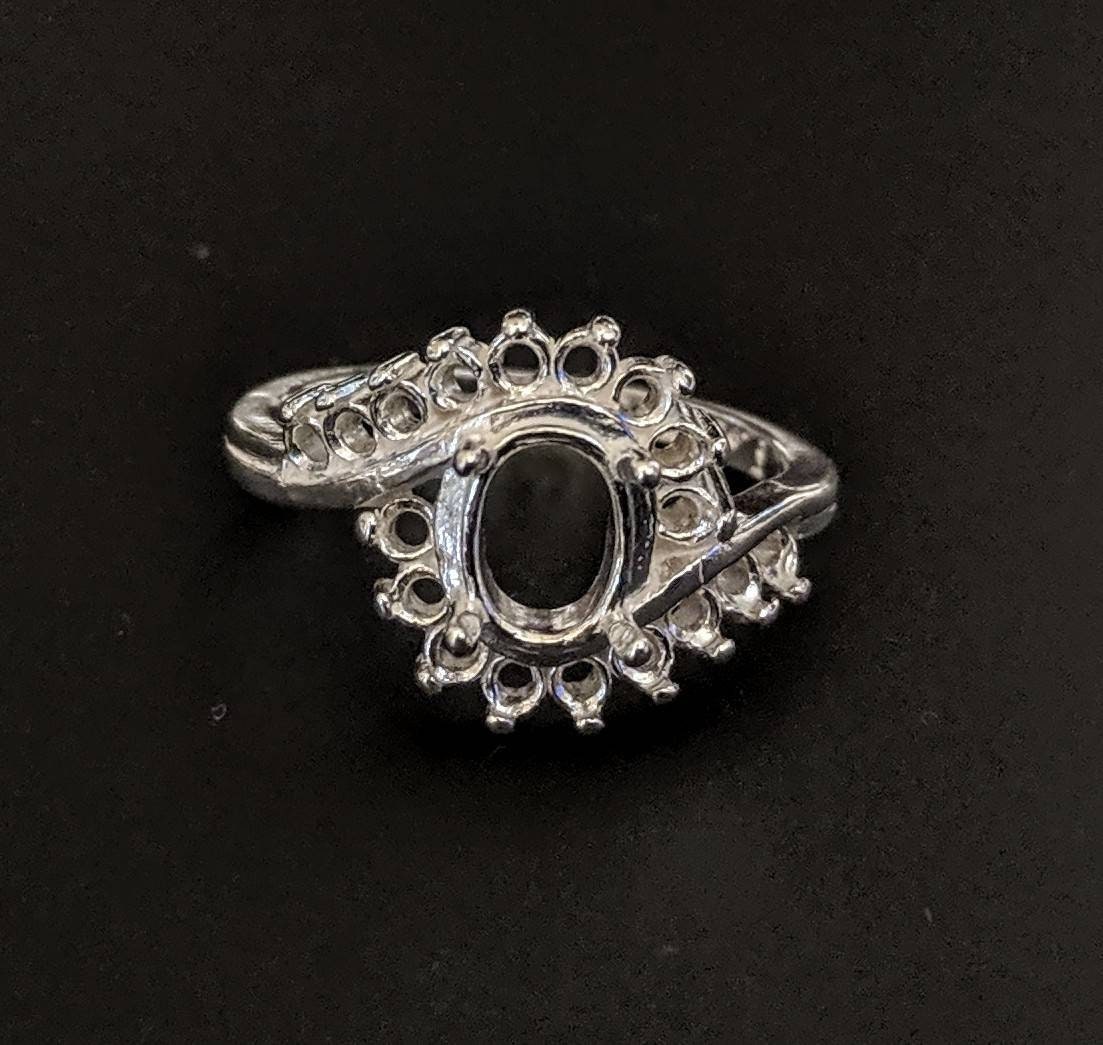 8x6mm Oval Cluster Bypass Pre-Notched Blank Ring Setting - Solid Sterling Silver or 14K Gold - Size 7 (163548/143548) - Perfect for Wedding Bands, Engagement Rings & Jewelry Making
