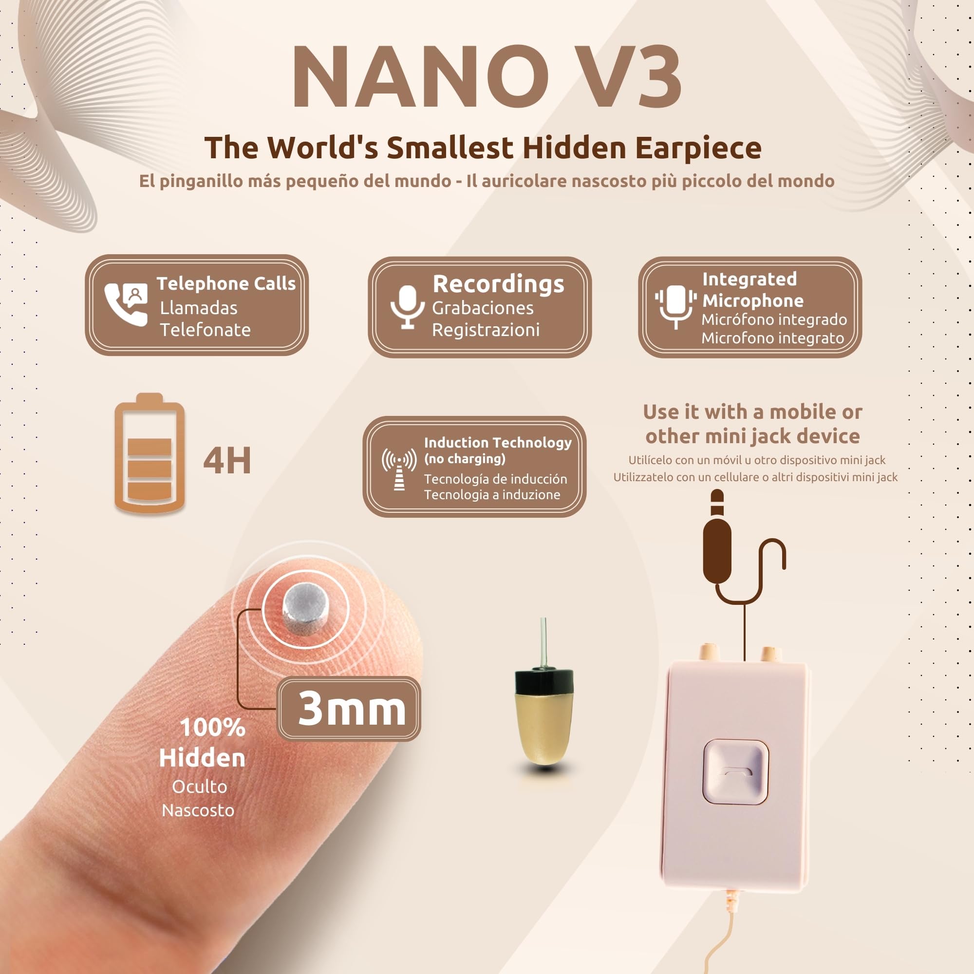 PingaOculto Spy Earpiece Wireless Earphones - Invisible Hidden Mini Headset with Microphone for Exams, Meetings & Covert Listening | Nano V3 + VIP Pro SuperMini Secret Communication Device