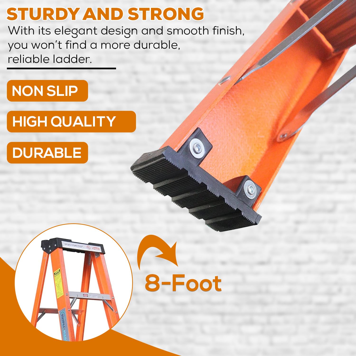 8-Foot Fiberglass Step Ladder with 250 lbs Weight Capacity - Lightweight & Non-Conductive for Home, Workshop & Industrial Use