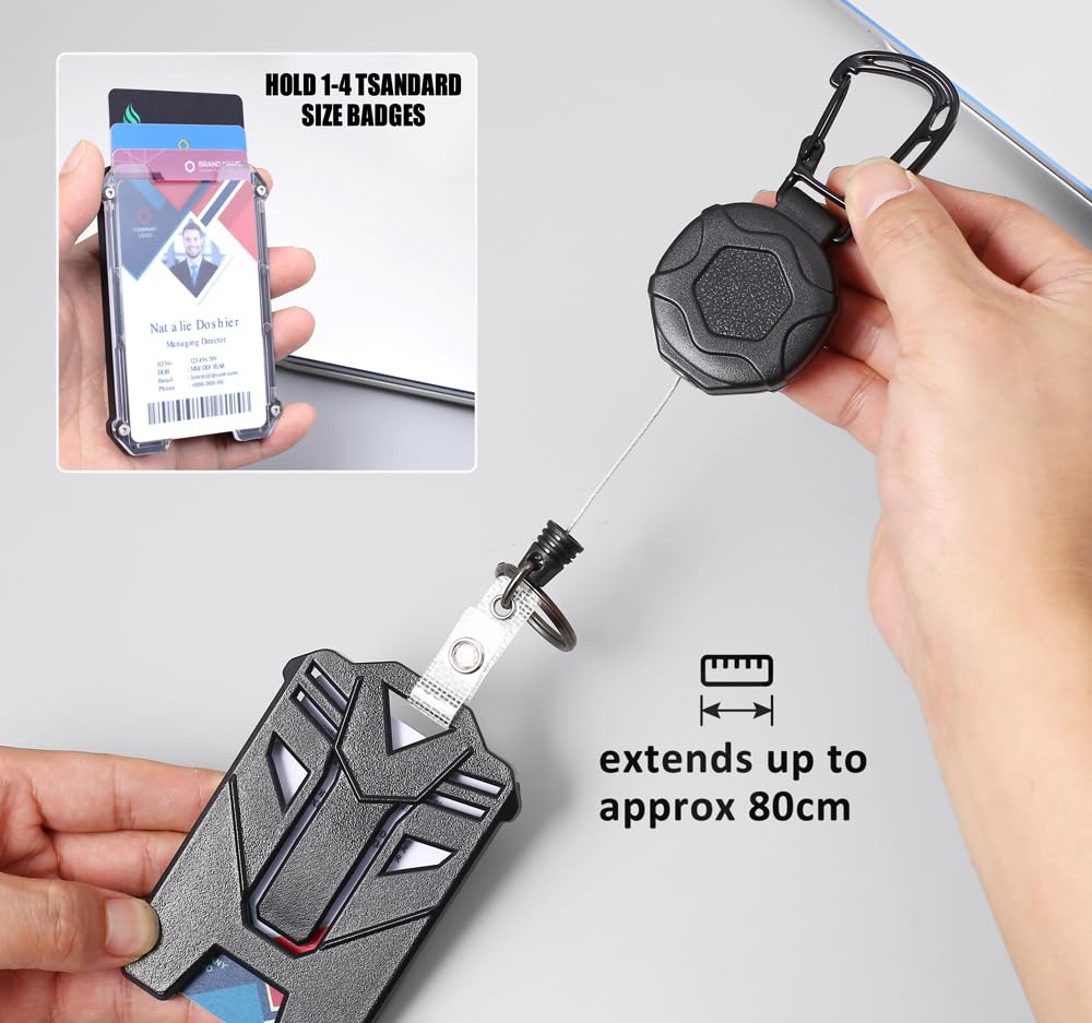 Premium Retractable Badge Holder with Heavy Duty Carabiner Clip - Durable ID Card Reel & Keychain for Work, Security, and Events (Office, Hospital, Construction, Trade Shows)