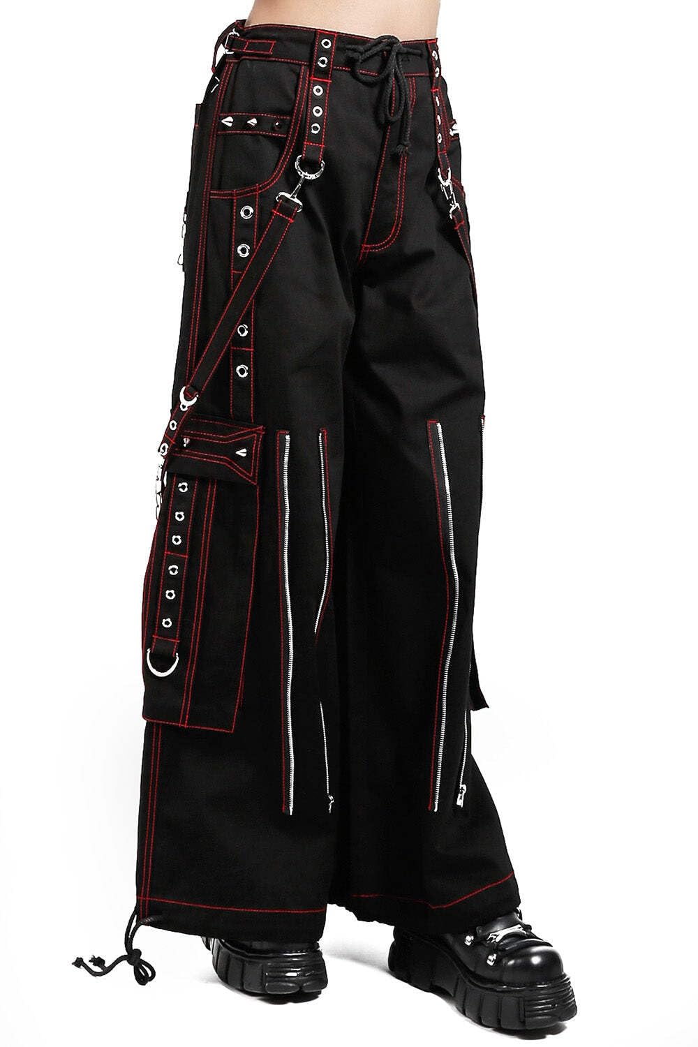 Tripp Black & Red Skull Print Back Up Pants - Gothic Punk Streetwear for Concerts, Halloween & Alternative Fashion