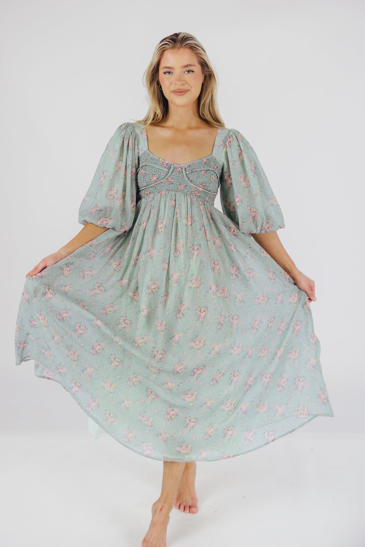 Turquoise Floral Harlow Maxi Dress - Bump Friendly Maternity & Inclusive Sizing (S-3XL) for Women | Perfect for Beach Vacations, Summer Weddings & Casual Outings