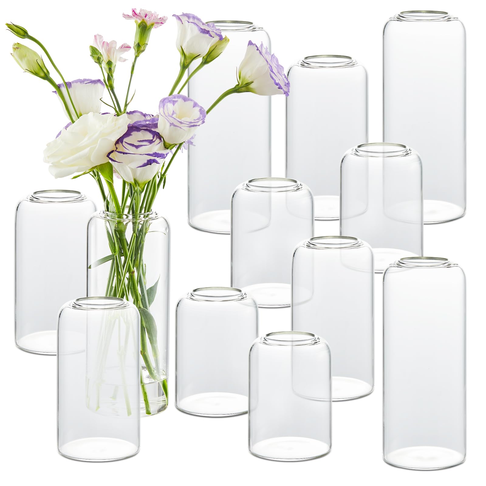 12 Pack Glass Bud Vases Bulk Set - Small Cylinder Flower Vases for Wedding Centerpieces, Home Decor, Living Room & Table Decorations - Perfect for Floral Arrangements, DIY Weddings, and Elegant Home Styling