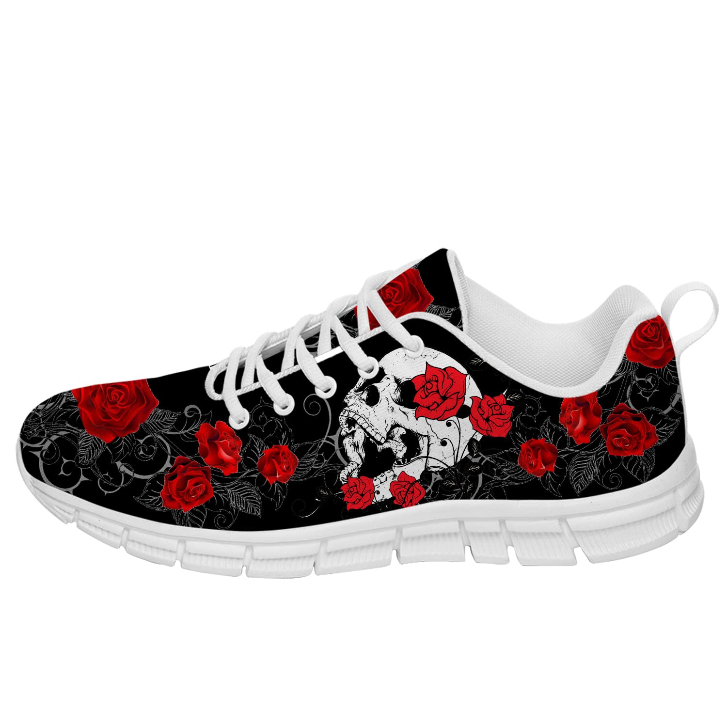 Unisex Rose & Skull Print Lightweight Tennis Gym Shoes - Comfortable Walking Sneakers for Men & Women - Size 11.5 - Perfect Gift for Skull Lovers - Ideal for Gym, Running, and Casual Wear