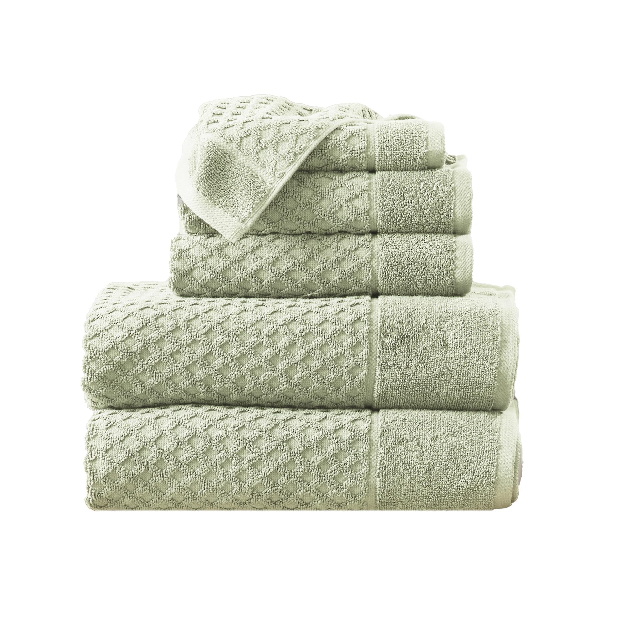 Premium 100% Cotton Bath Towel Set - 6 Piece Luxury Towels (2 Bath, 2 Hand, 2 Washcloths) - Super Absorbent, Quick Dry & Durable - Soft Pale Green Bathroom Towels for Spa, Hotel & Home Use