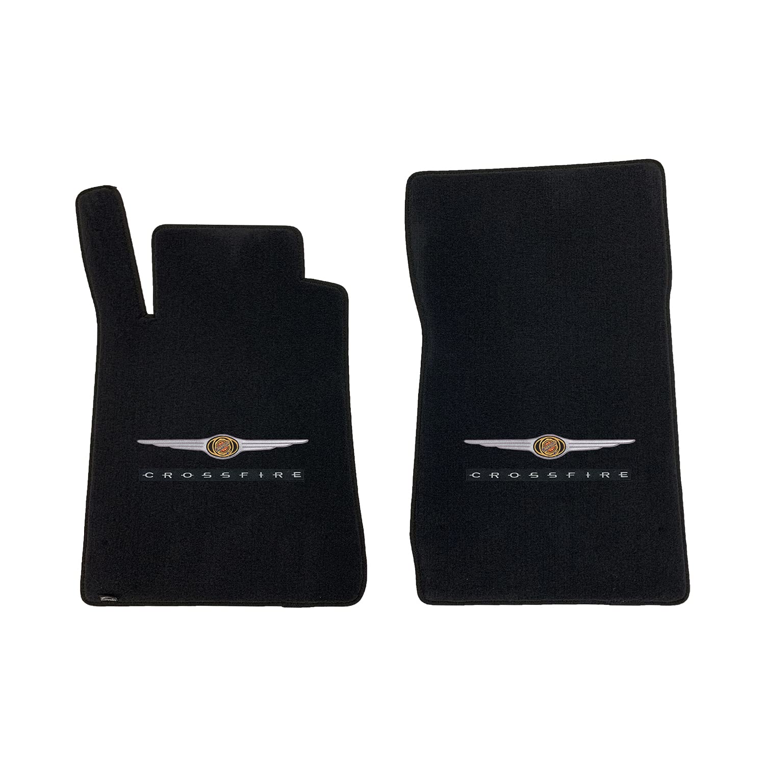 Premium Custom-Fit Carpeted Floor Mats for 2004-2008 Chrysler Crossfire Coupe - Double Logo Luxury Car Floor Liners (Charcoal, 2-Piece Front Set) - Perfect for Daily Commuting & Road Trips