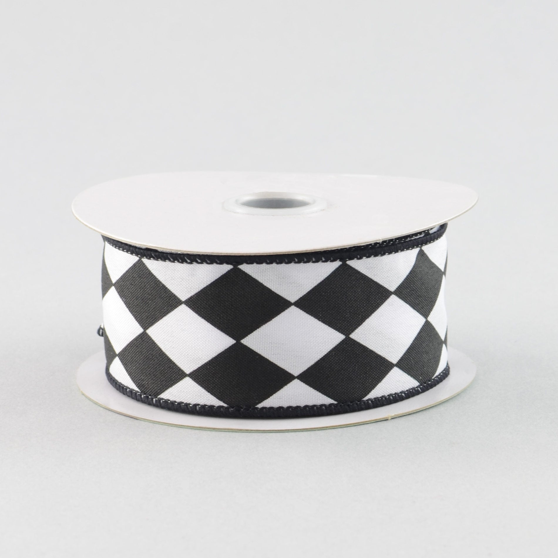 1.5 Inch Harlequin Print Ribbon - Black and White Checkered Design - 10 Yards Bulk Spool for Gift Wrapping, DIY Crafts, Hair Bows & Party Decorations