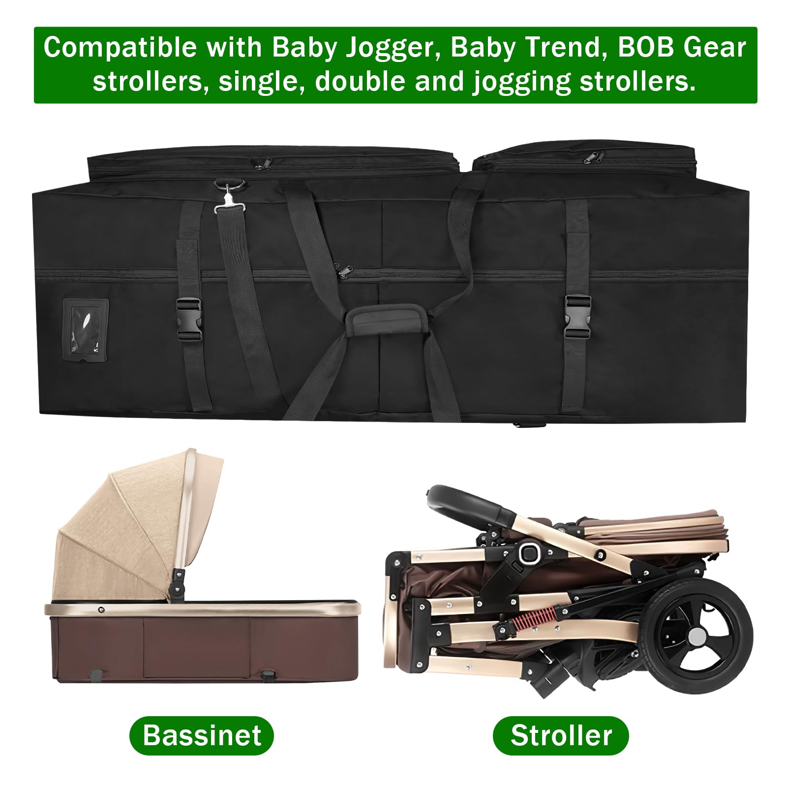 ORKELS Large Stroller Travel Bag - Durable Storage Carrier for Standard, Single, Double & Jogger Strollers - Padded Handles & Adjustable Shoulder Strap - Airplane Gate Check Approved (Black) - Perfect for Air Travel, Road Trips & Daily Storage