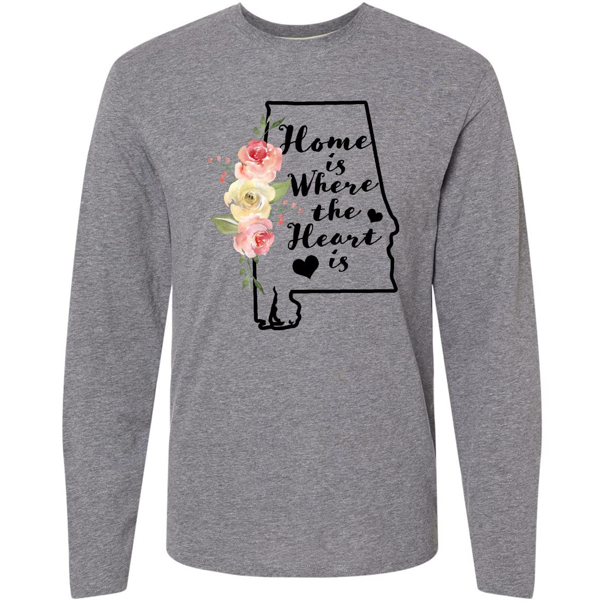 Inktastic Alabama Home is Where The Heart is Watercolor Long Sleeve T-Shirt for Women - Soft Cotton Comfort Shirt for Casual Wear, Travel & Family Gatherings