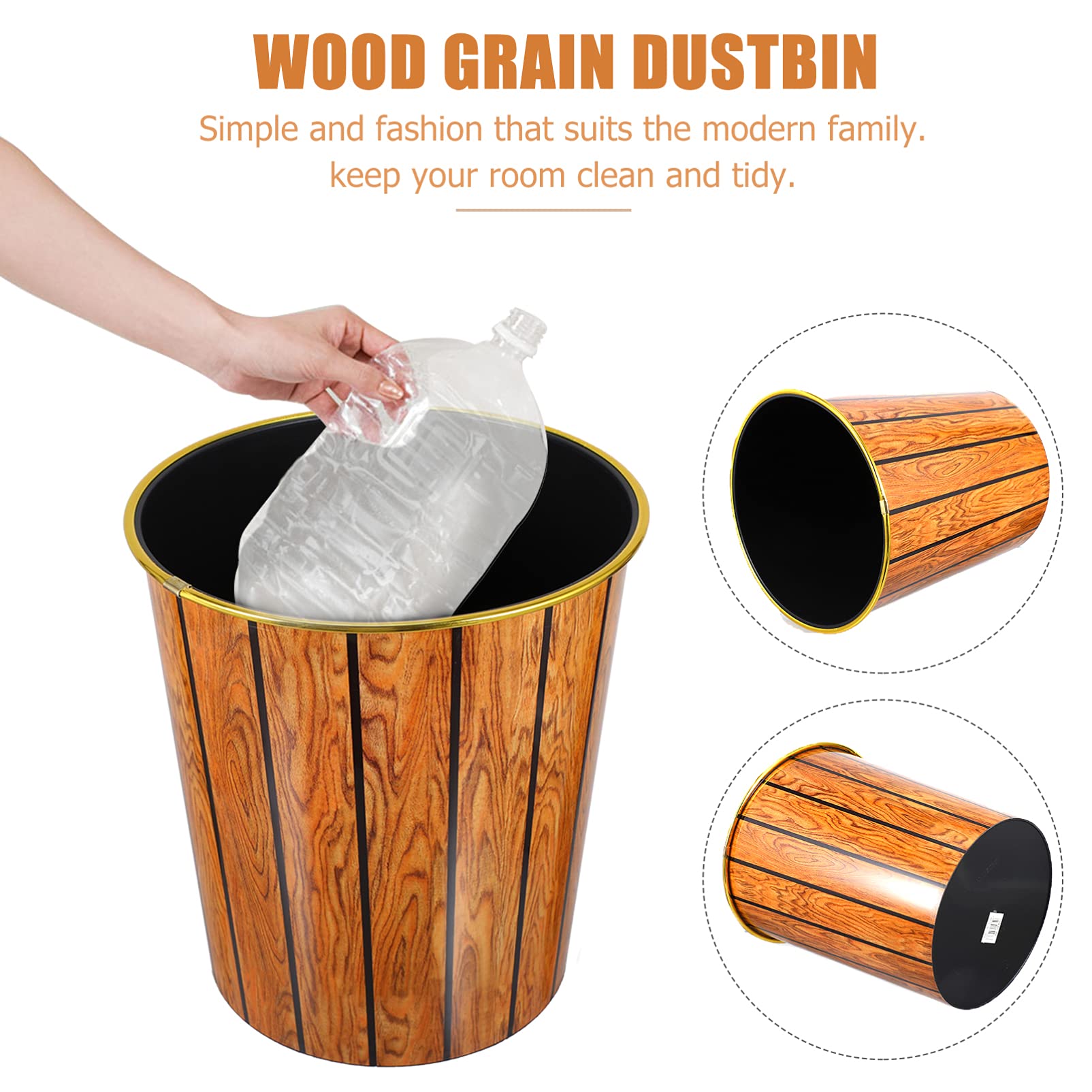 DOITOOL 2-Pack Round Plastic Trash Can - Small Bamboo Design Wastebasket for Bathroom, Kitchen & Office - Durable PP Material Garbage Bin with Wooden Look - Perfect for Home, Office & Commercial Spaces