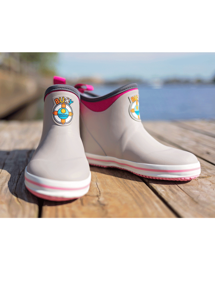 Buoy BB104 Kids Waterproof Rubber Boots for Boys & Girls - Grey & Pink Rain Boots for Outdoor Play, Puddle Jumping & Gardening