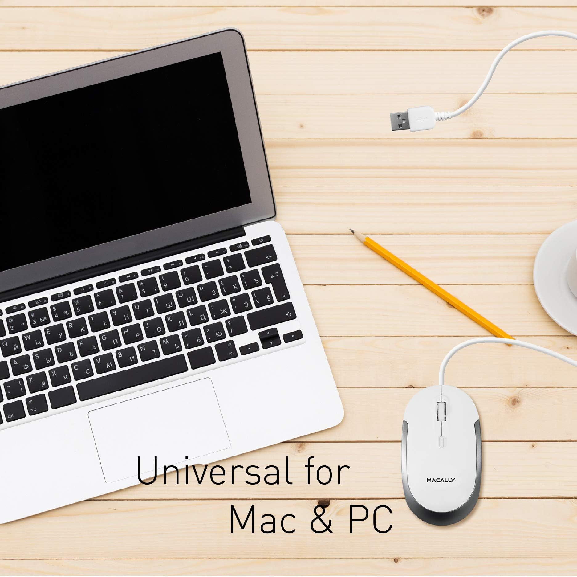 Macally Silent Wired Mouse - Slim USB Mouse for Mac/Windows PC with DPI Switch - Perfect for Office & Home Use