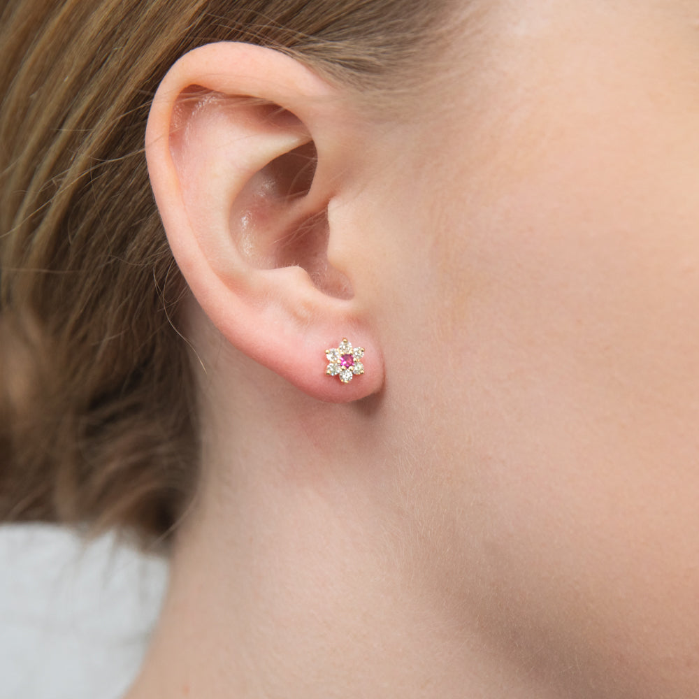 9ct Yellow Gold Created Ruby & Cubic Zirconia Stud Earrings for Women - Elegant Gift for Birthday, Anniversary & Special Occasions