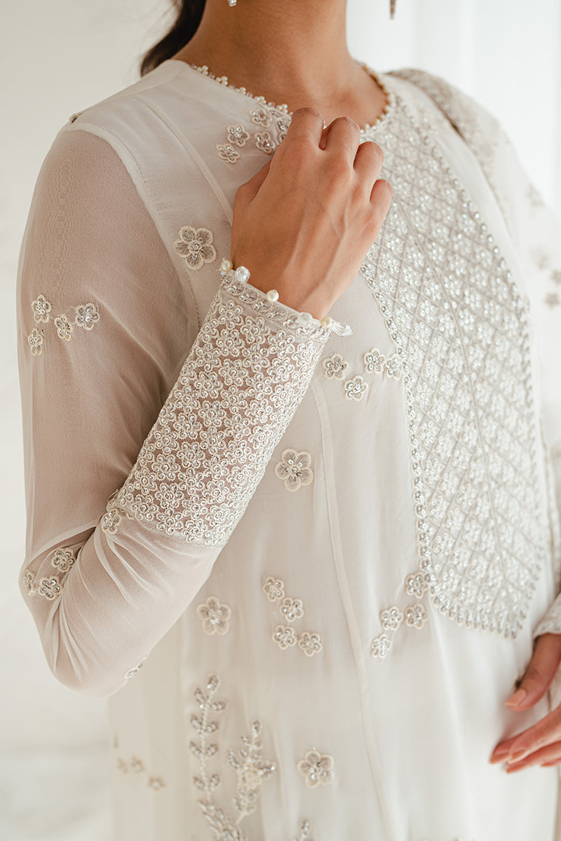 IVORY GLINT 4PC CHIFFON EMBROIDERED SUIT SET - Elegant Women's Formal Outfit for Weddings, Parties & Special Occasions