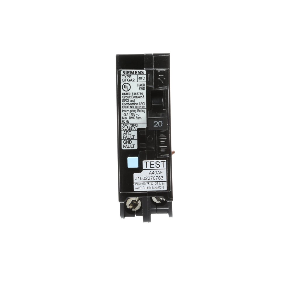 Siemens Q120DFWG 20 Amp Dual Function AFCI/GFCI Circuit Breaker - Compatible with Wire Guide Series Load Centers - Ideal for Home Electrical Safety & Panel Upgrades