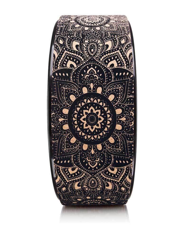 Premium Cork Yoga Wheel for Back Stretching & Flexibility - Mandala Black Design - Ideal for Yoga, Pilates & Home Workouts