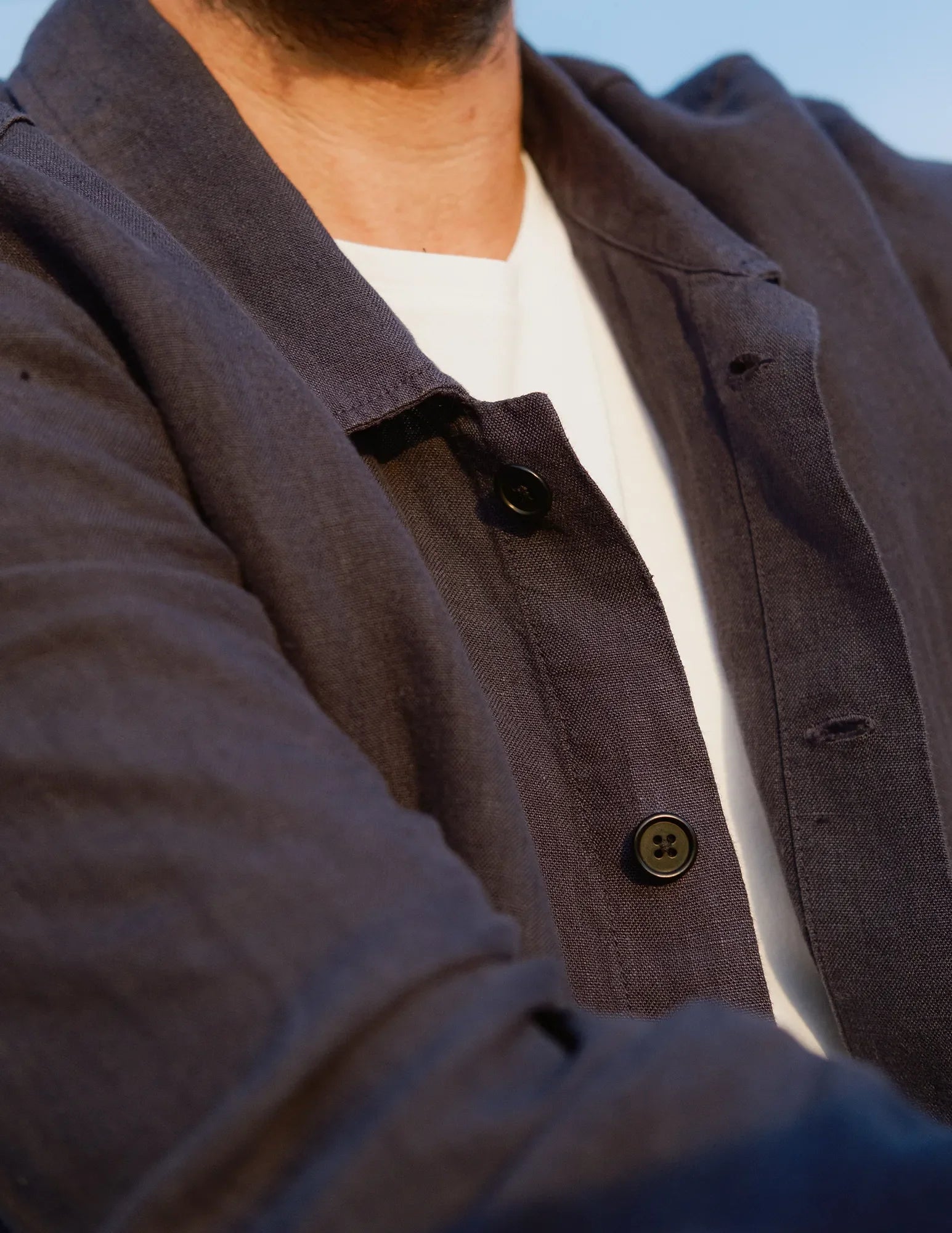 Premium Linen Overshirt for Men - Navy Blue Casual Shirt Jacket | Breathable & Lightweight for Spring & Summer Wear