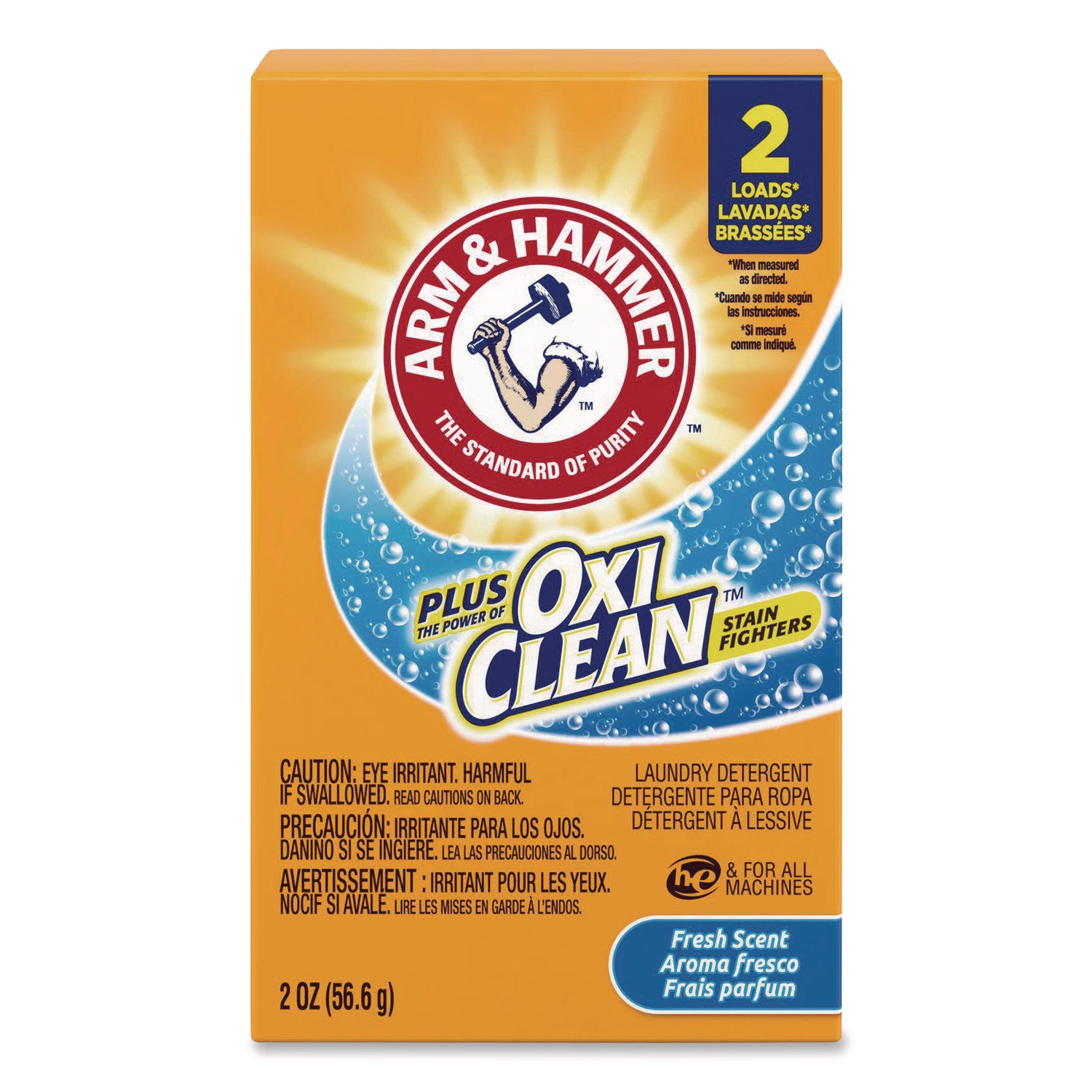 Arm & Hammer™ Plus OxiClean Powder Laundry Detergent, 2 oz Box (156 Count) - Powerful Stain Removal for Clothes, Linens & Household Fabrics - Ideal for Travel, Gym Bags & Small Loads