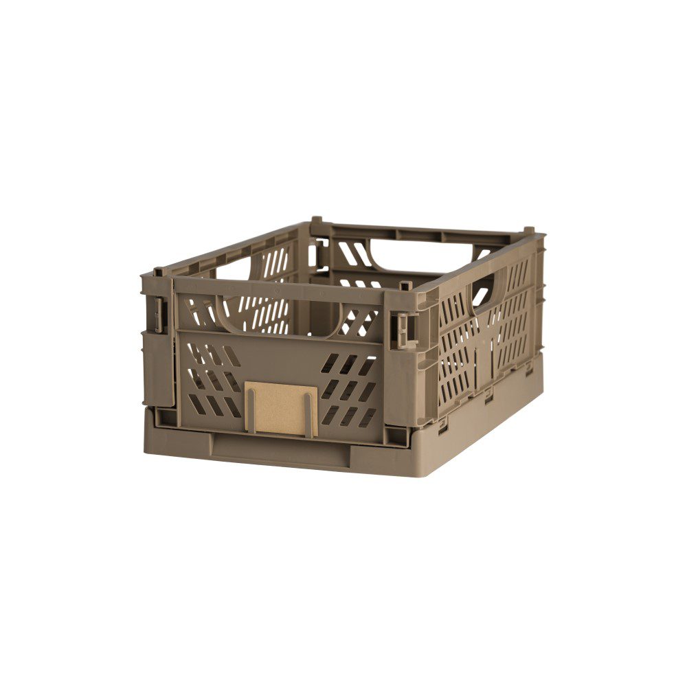 DESIGNSTUFF Collapsible Storage Crate Large 50x33cm - Foldable Slanted Organizer Bin for Home, Office & Laundry - Durable Taupe Plastic Basket for Toys, Books & Clothes
