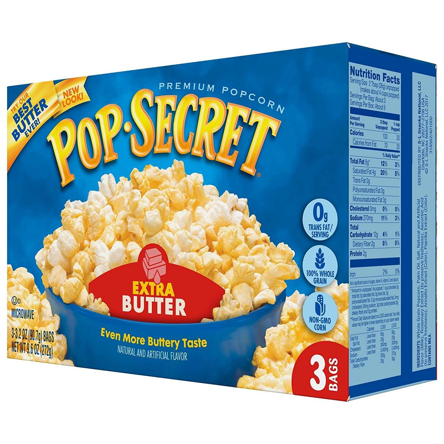 Pop Secret Extra Butter Microwave Popcorn - 3-Count Boxes (Pack of 6) | Buttery Movie Night Snack for Family & Parties | Quick & Easy Microwave Popcorn for Home Theater, Office Break & Road Trips