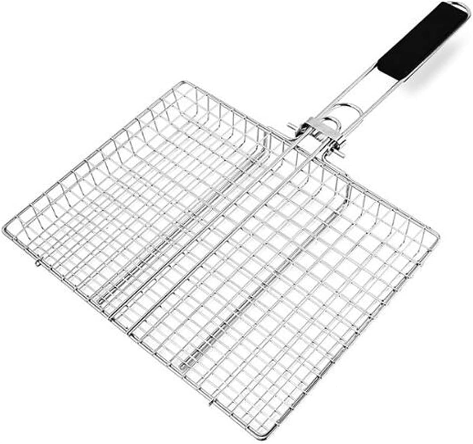 Detachable Folding Square Stainless Steel BBQ Grill Basket - Portable Outdoor Grill Rack for Fish, Meat & Vegetables - Perfect for Camping, Picnics & Backyard Barbecues
