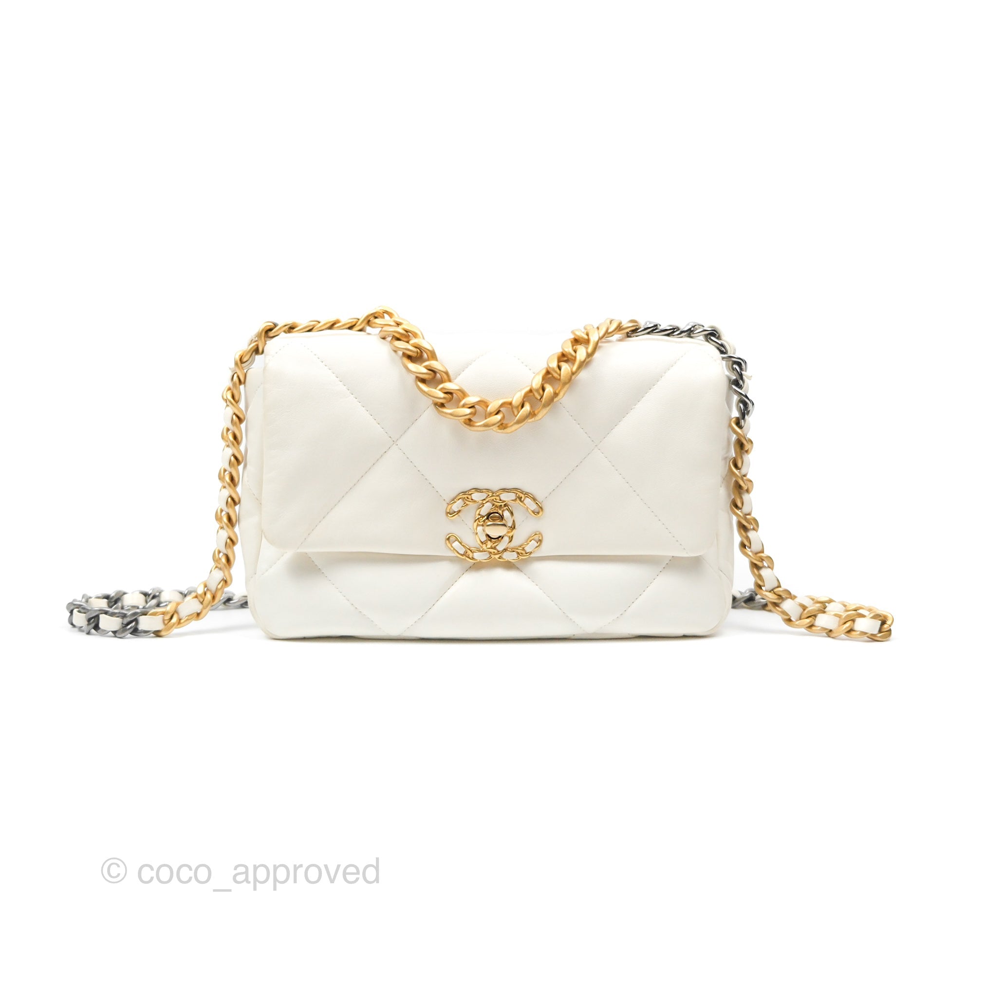 Chanel 19 Small Handbag in Ivory White Lambskin Leather with Mixed Hardware - Luxury Crossbody Bag for Women, Perfect for Date Night & Special Occasions