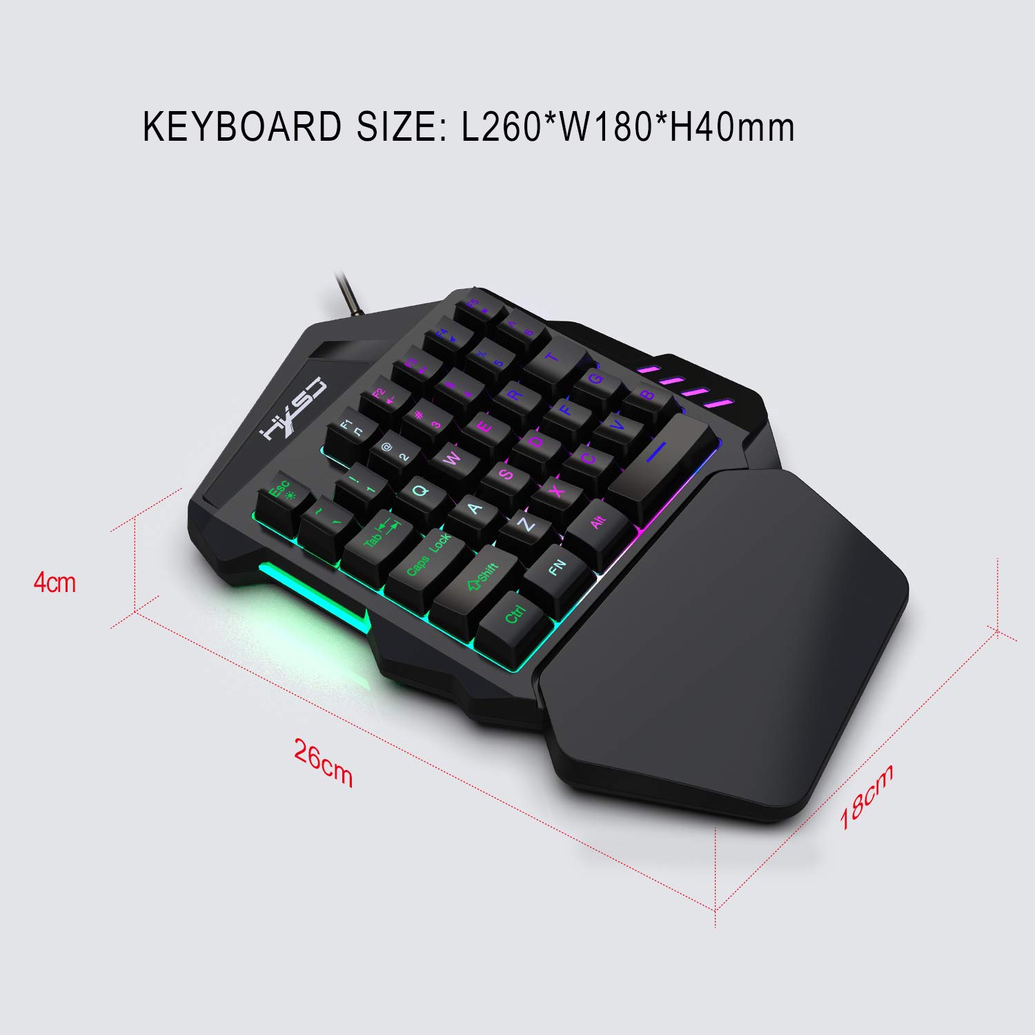 One-Handed RGB Gaming Keyboard - 35 Key Portable Mini Half Keypad with Wrist Rest | Mechanical Feel Ergonomic Game Controller for PC Gamers | Perfect for FPS, MMO & Esports Gaming