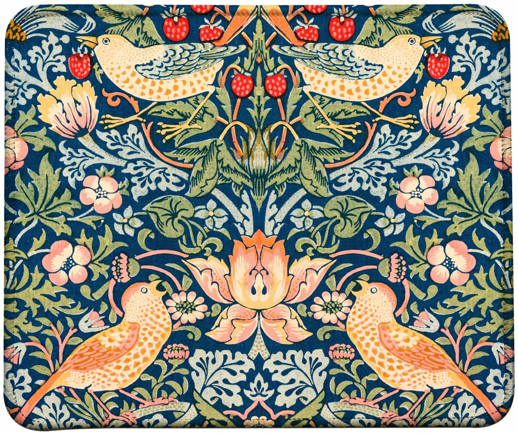 Vintage William Morris Strawberry Thief Mouse Pad - Non-Slip Stitched Edge Desk Mat with Classic Floral Design for Office, Gaming & Home Workspace Use