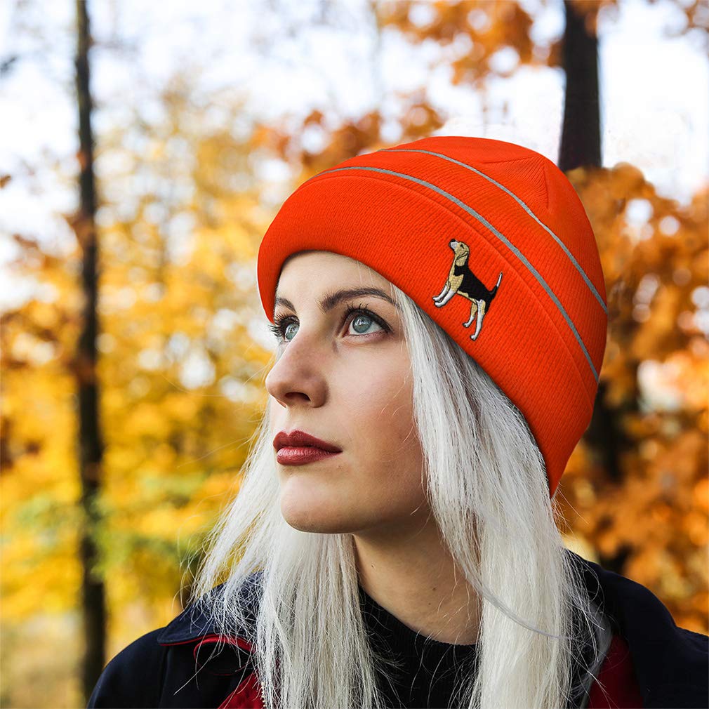 Custom Reflective Beanie with Beagle Embroidery - Warm Acrylic Knit Winter Hat for Men & Women - Perfect for Running, Cycling, and Outdoor Activities at Night
