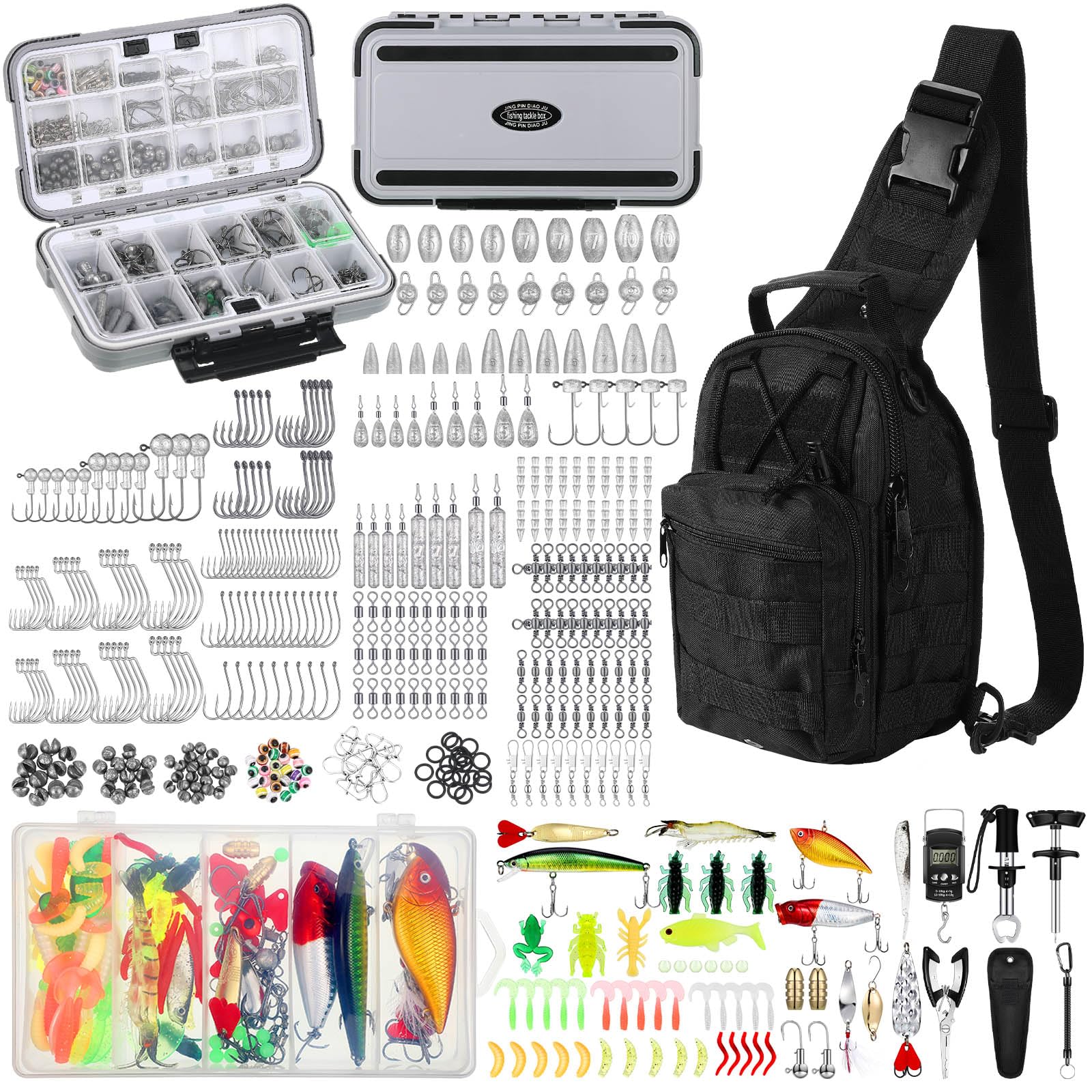 482 Pcs Fishing Accessories Kit for Adults - Complete Tackle Box with Lures, Hooks, Sinkers & Tools - Perfect Fishing Gift for Men & Women - Ideal for Freshwater, Saltwater & Ice Fishing Adventures