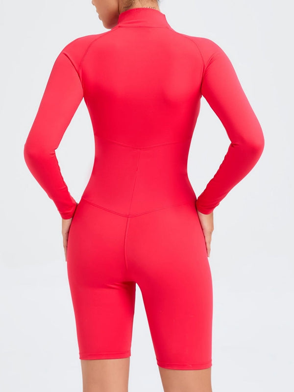 ZASUWA Women's Stand Collar Long Sleeve Zipper Jumpsuit - Stylish One Piece Romper for Casual Wear, Office Outfits & Date Night Fashion