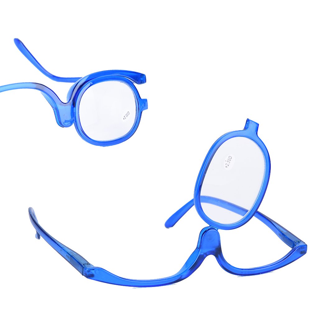 Magnifying Makeup Glasses with Flip-Up Lens - 250% Magnification Blue Cosmetic Eyewear for Precise Eye Makeup Application | Perfect for Eyeliner, Eyeshadow & False Eyelashes Application