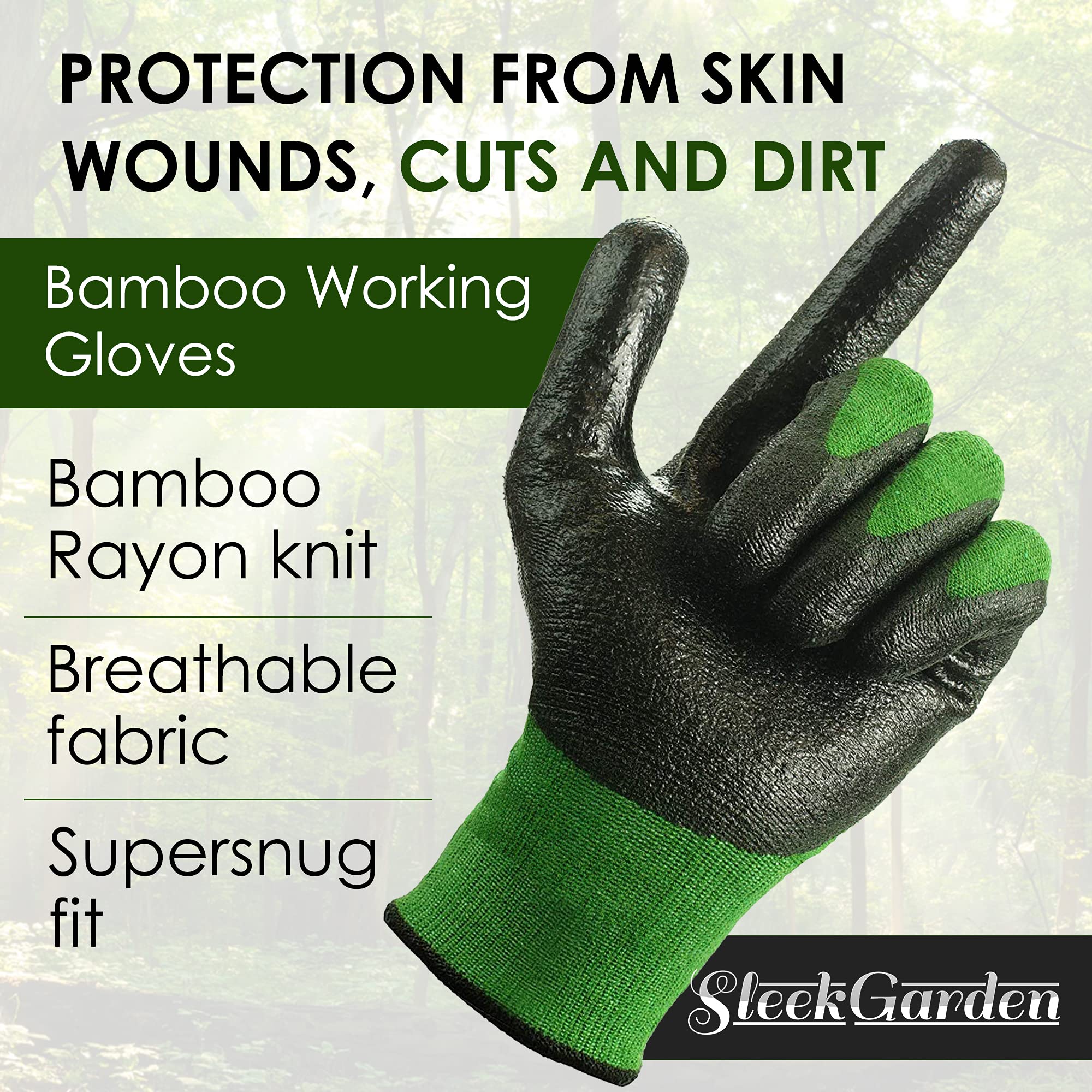 Bamboo Gardening Gloves with Ultra Grip & Nitrile Coating - Cut Resistant Work Gloves for Gardening, Fishing, Clamming, Restoration - Thin Safety Gloves (Small) - Perfect for Outdoor Activities, Yard Work & Hand Protection