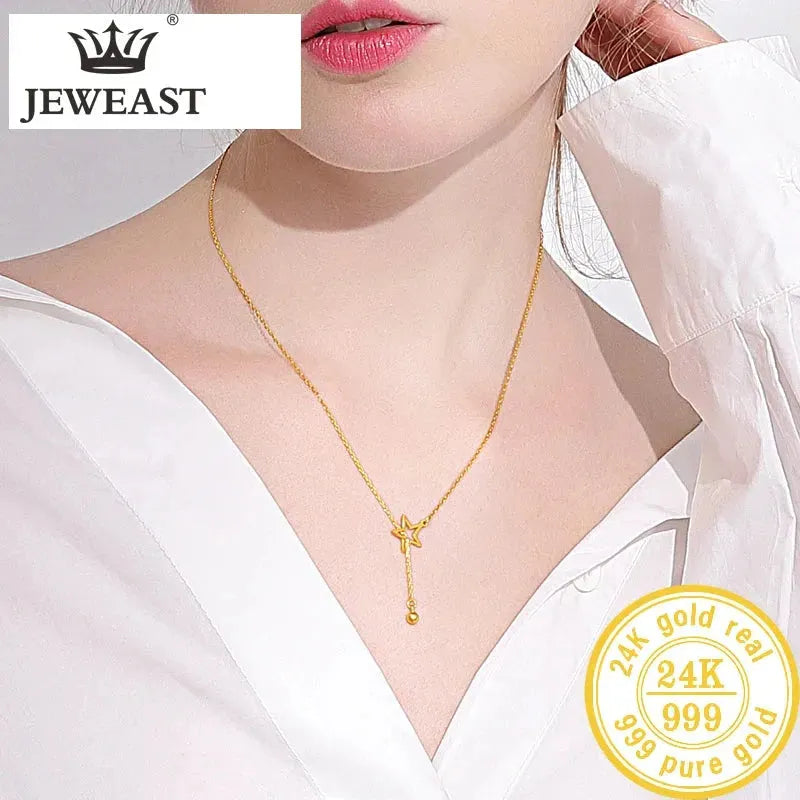 24K Pure Gold Necklace Real AU 999 Solid Gold Chain for Women - Elegant Classic Party Jewelry Gift for Her - Trendy Upscale Fine Jewelry for Weddings, Anniversaries & Special Occasions - 2023 Hot Selling Collection