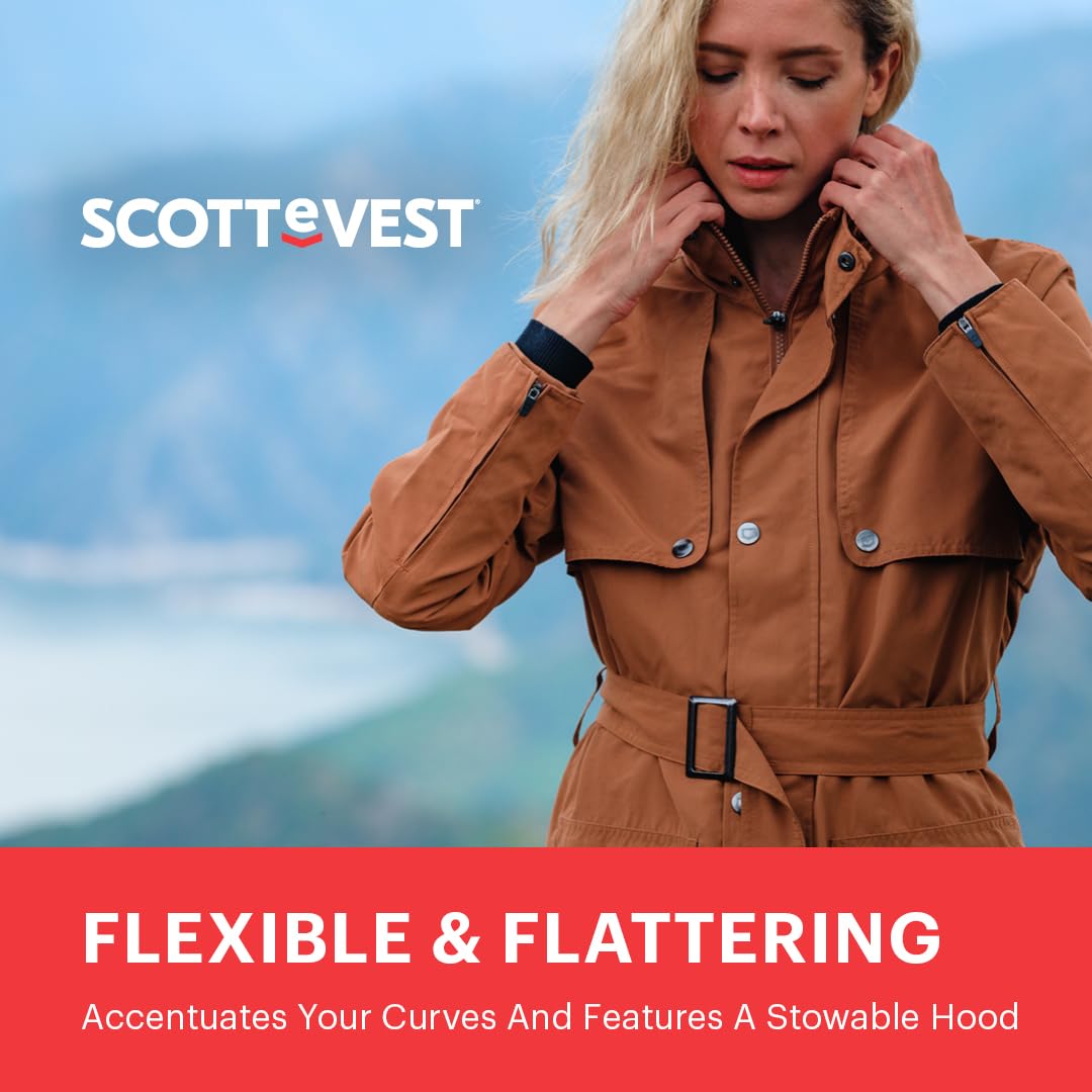 SCOTTeVEST Women's Rhonda Jacket with 20 Hidden Pockets - Water Repellent Trench Coat for Travel, Commuting & Outdoor Activities | Stylish & Functional Coat for Business Trips, Airport Security & Everyday Wear