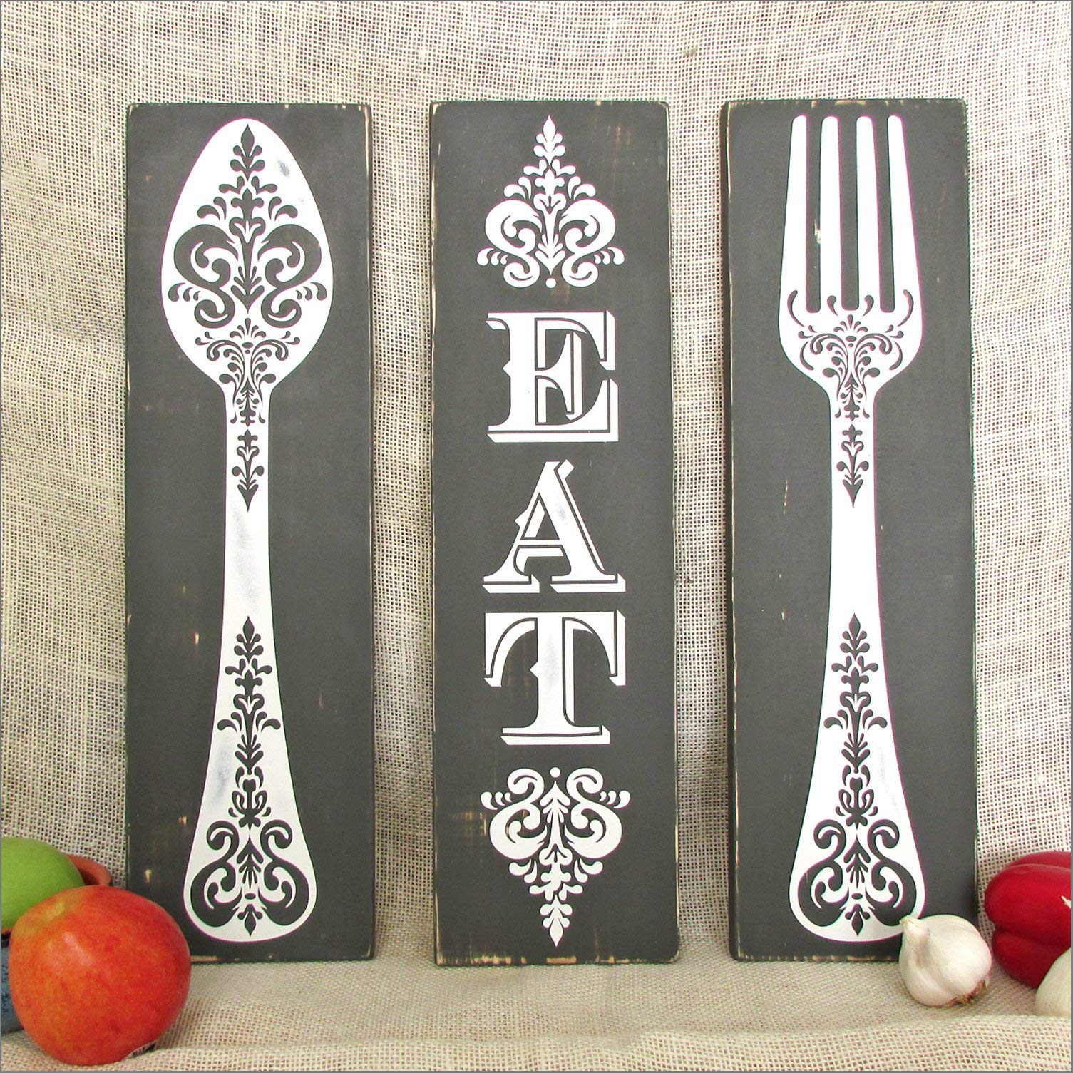 Rustic Wooden Spoon Fork Wall Decor for Kitchen | Eat Sign | Home Dining Decor