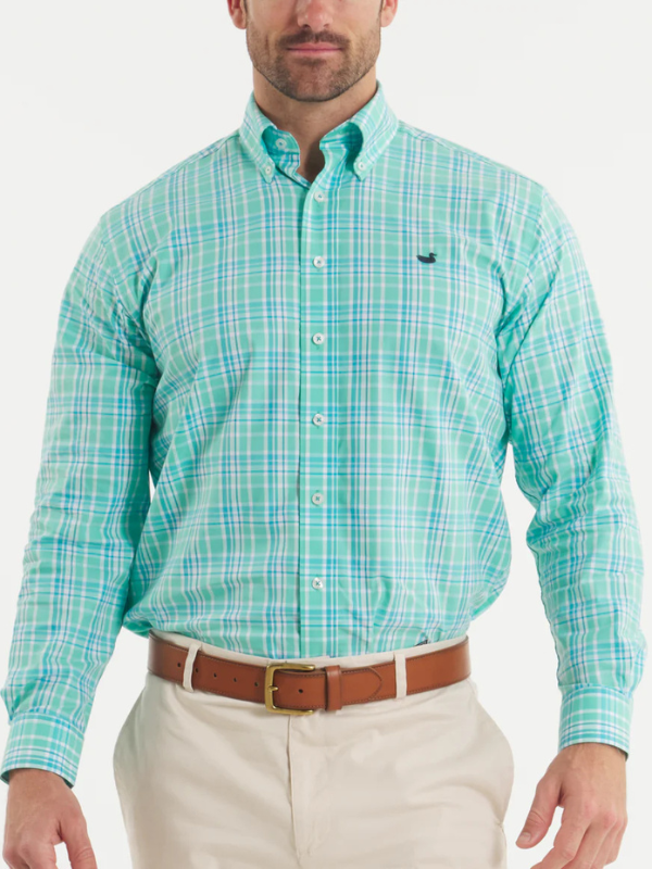 Southern Marsh Grainger Performance Plaid Dress Shirt for Men - Teal & Green Checkered Oxford Button Down - Perfect for Office, Business Casual & Formal Occasions
