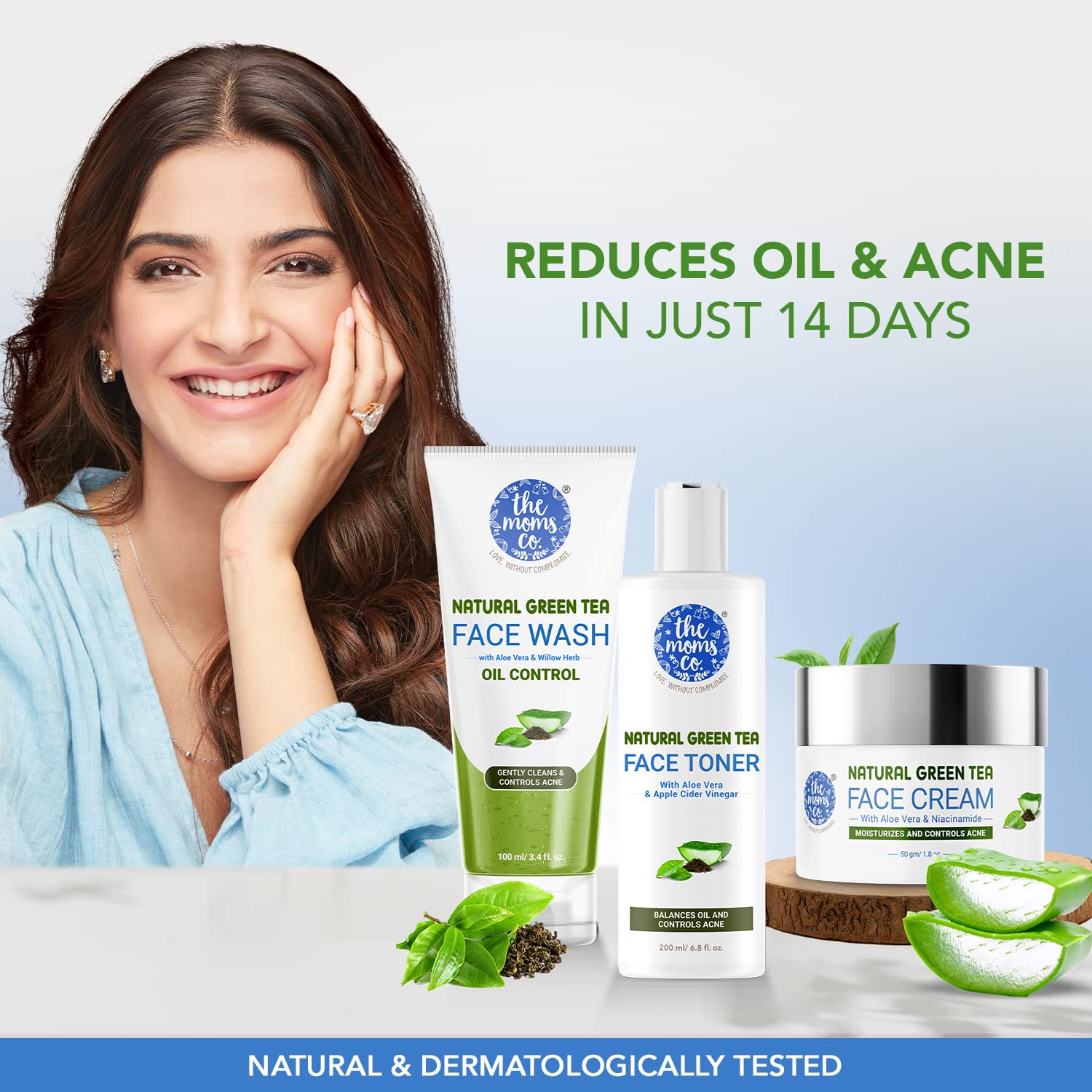 The Moms Co Natural Green Tea Face Toner for Oily Skin - Acne Treatment with Aloe Vera & Cucumber - Pore Minimizer & Hydrating Facial Toner (200ml) | Perfect for Daily Skincare Routine & Post-Workout Refresh