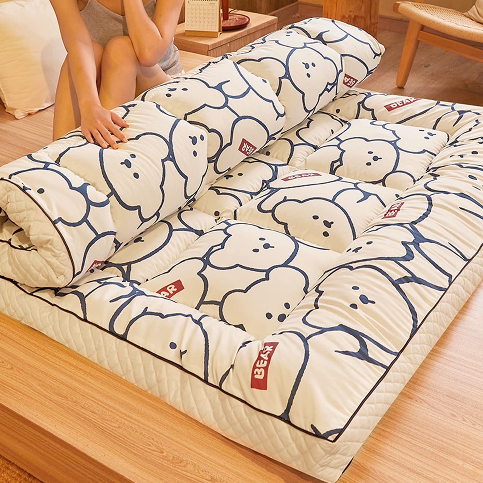 Thick Roll-Up Japanese Futon Mattress - Winter Quilted Floor Mattress & Portable Tatami Sleeping Pad for Camping, Guest Bed, Couch (150x200cm/59x79in) - Perfect for Small Spaces, Sleepovers & Outdoor Adventures