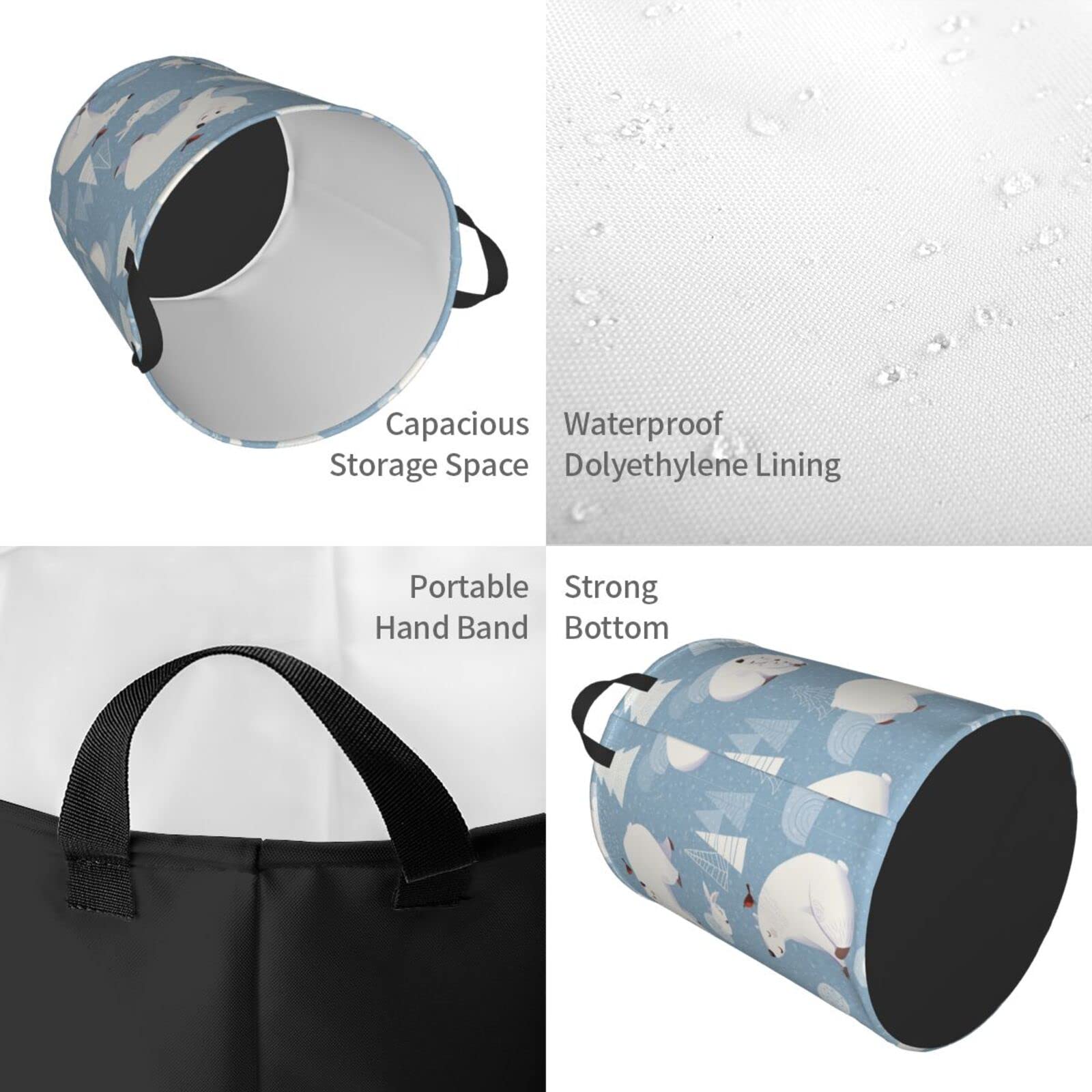 Collapsible Laundry Basket with Handle - Waterproof Fabric Hamper for Clothes, Toys & Storage | Large Foldable Organizer Bin for Bathroom, Bedroom & Nursery | Cute Polar Bear Design for Winter Decor