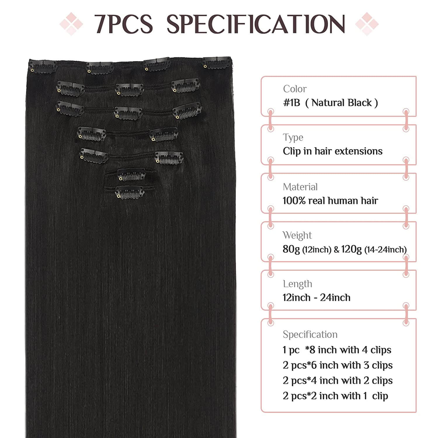 UPGRADED Seamless Clip-In Hair Extensions - Unprocessed Natural Black #1B Color - 100% Human Hair - Perfect for Daily Wear, Parties & Special Occasions