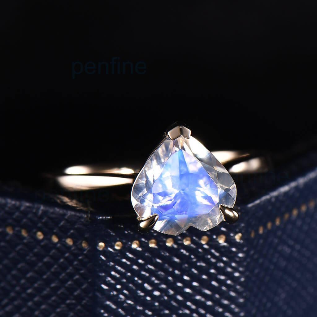 Heart Shaped Rainbow Moonstone Engagement Ring - Solitaire Silver Band for Women, Perfect for Proposals, Anniversaries & Romantic Gifts