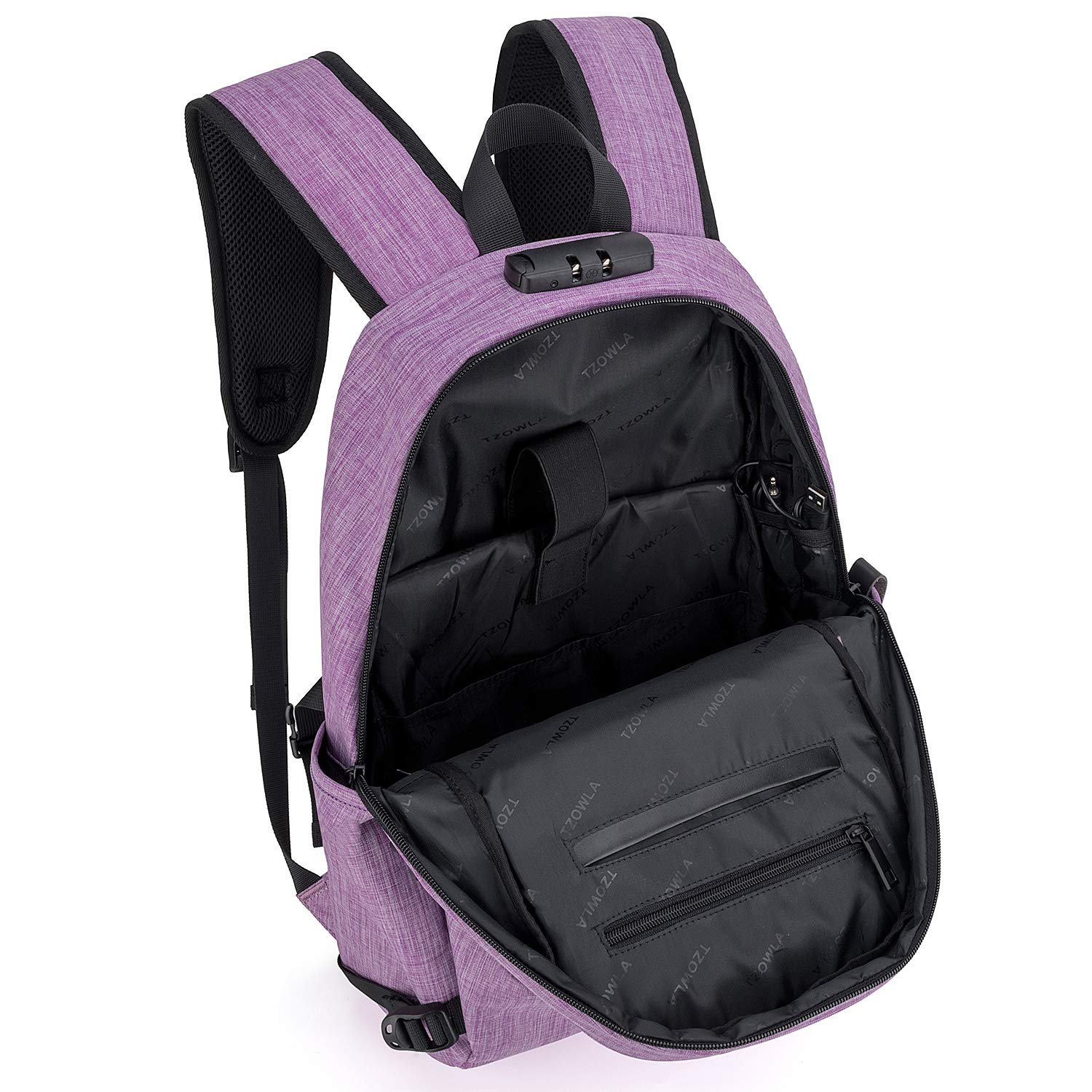 Tzowla 15.6 Inch Anti-Theft Water Resistant Laptop Backpack with USB Charging Port & Lock - Business Travel Backpack for Men & Women, College Backpack for Daily Commute, Hiking & Outdoor Activities (Purple)