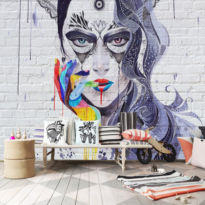 Abstract Masked Girl Cover Girl Wallpaper - Modern Home Wall Decor for Living Room, Bedroom & Office | Peel & Stick Removable Wall Mural