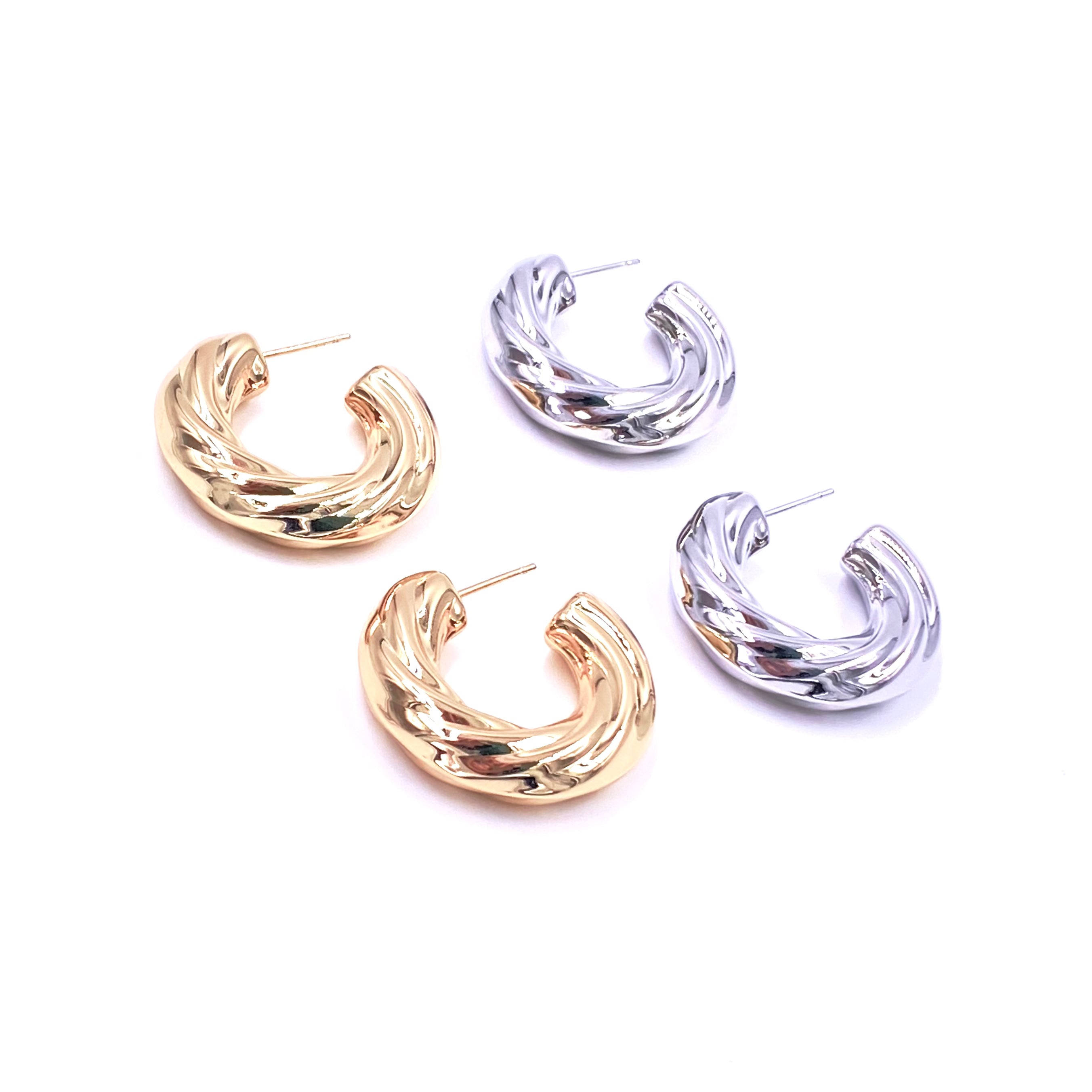 Ashley Gold Stainless Steel Groove Design Twist Hoop Earrings for Women - Trendy Dangle Puff Earrings for Party, Wedding & Everyday Wear