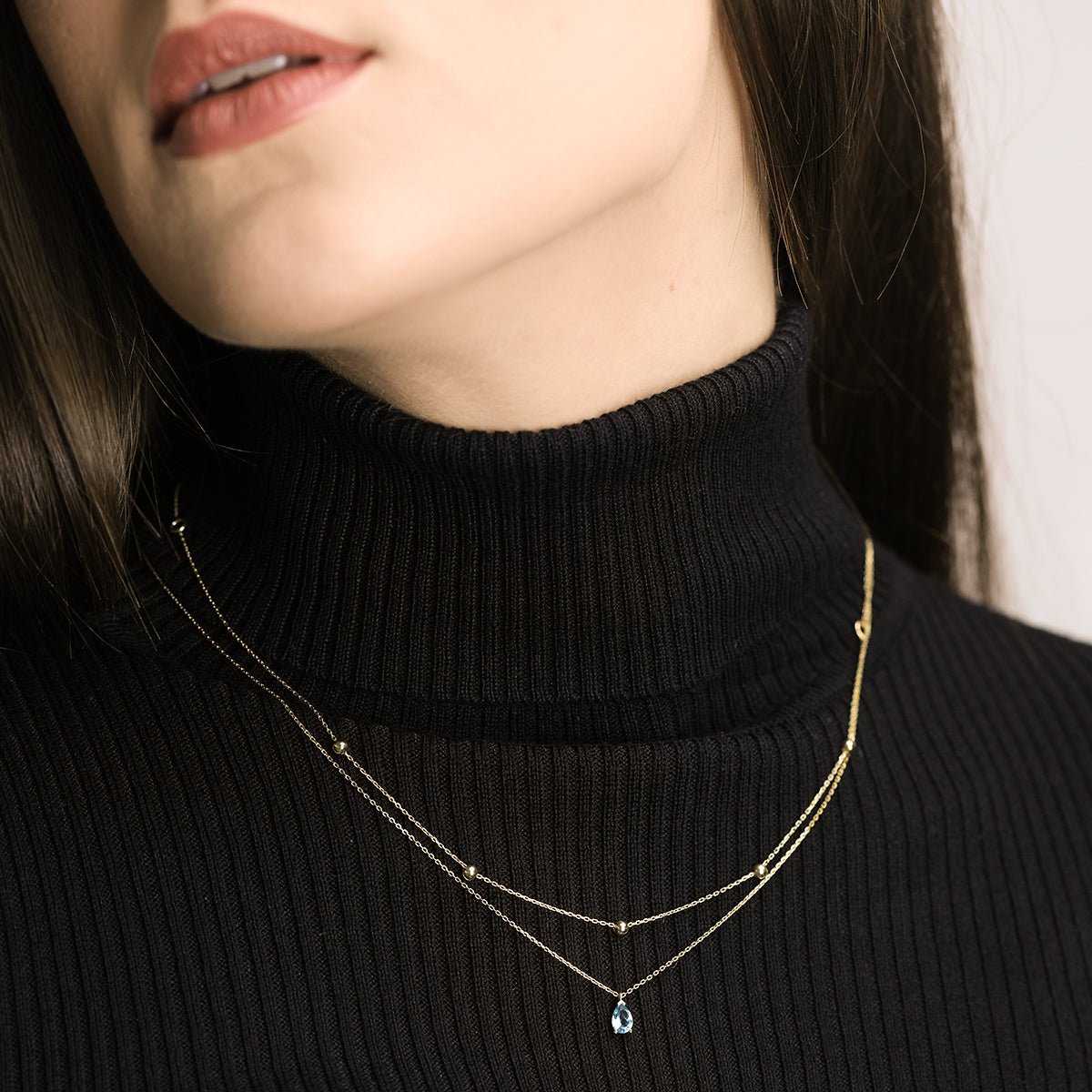 14K Solid Yellow Gold Beaded Station Necklace - Elegant Layering Jewelry for Women, Perfect for Everyday Wear & Special Occasions
