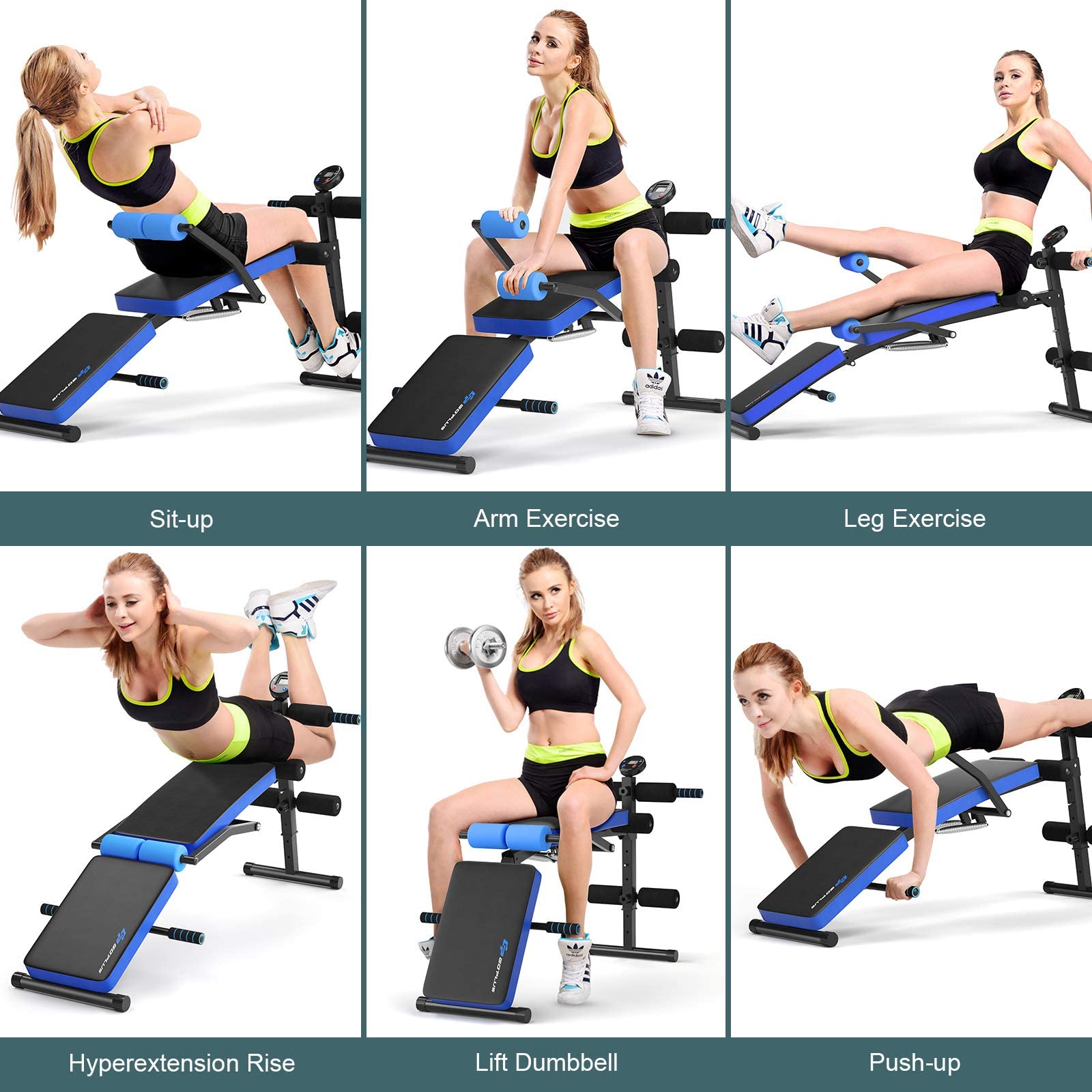 Goplus 6-in-1 Adjustable Sit Up Bench - Foldable Weight Bench with LCD Monitor for Home Gym, Flat/Incline/Decline Workouts - Perfect for Strength Training, Ab Exercises & Full Body Workouts at Home, Office or Commercial Gym