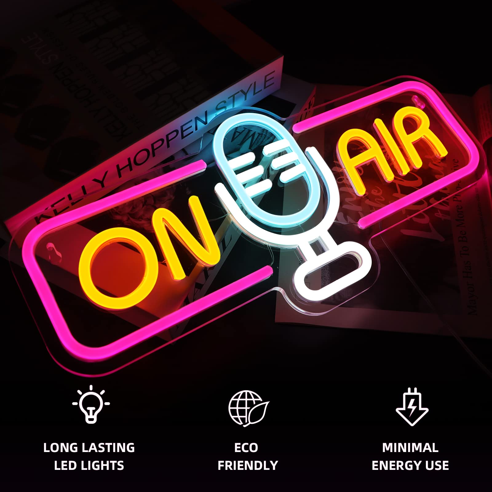 ATOLS On Air Neon Sign - USB/Battery Powered LED Wall Decor for Live Streaming, Gaming & Studio - Perfect for Bedroom, Game Room & Music Studio Decor