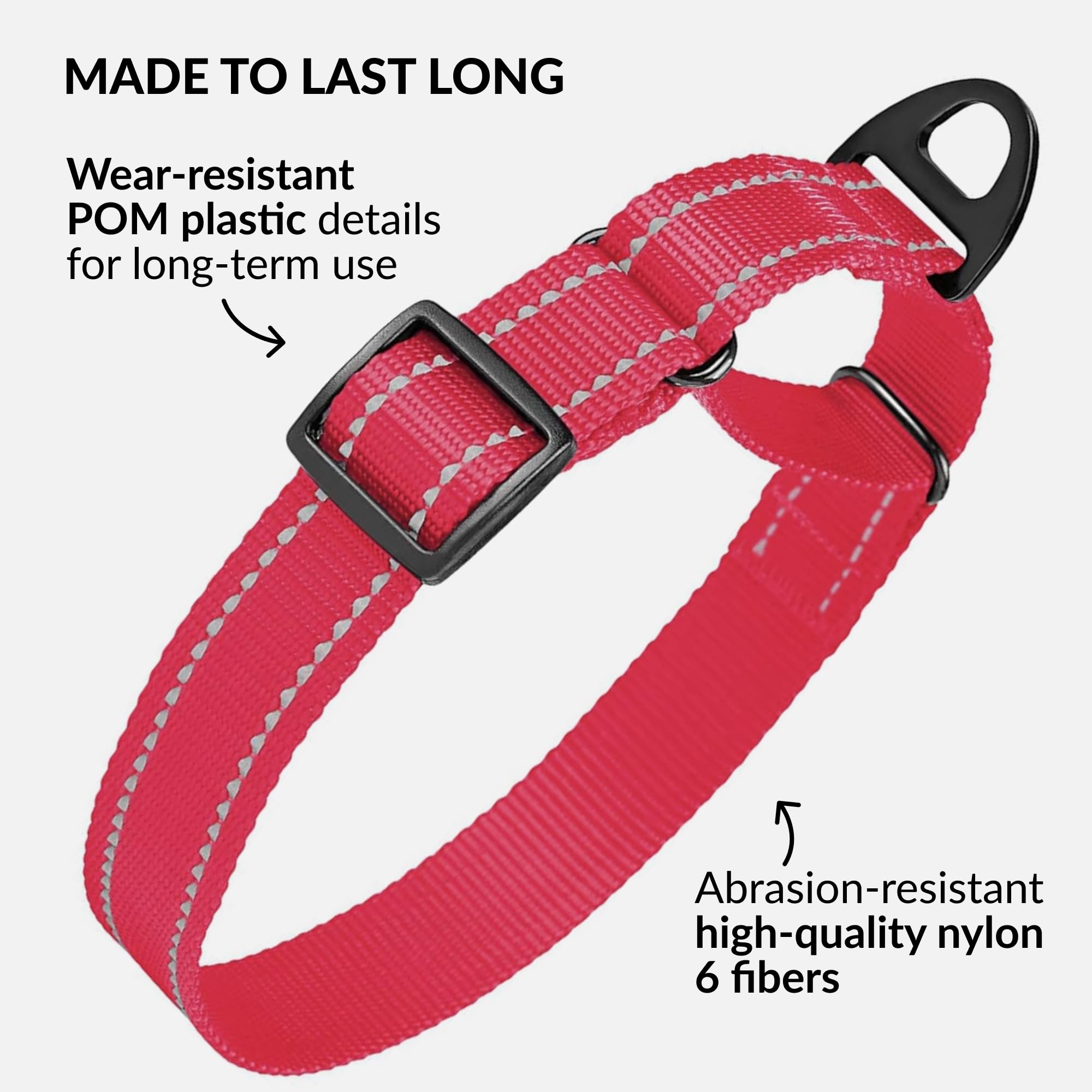Reflective Martingale Dog Collar - Heavy Duty Nylon Training Collar for Small, Medium & Large Dogs - Adjustable & Durable for Puppies & Adult Dogs (Pink, Size M, 13