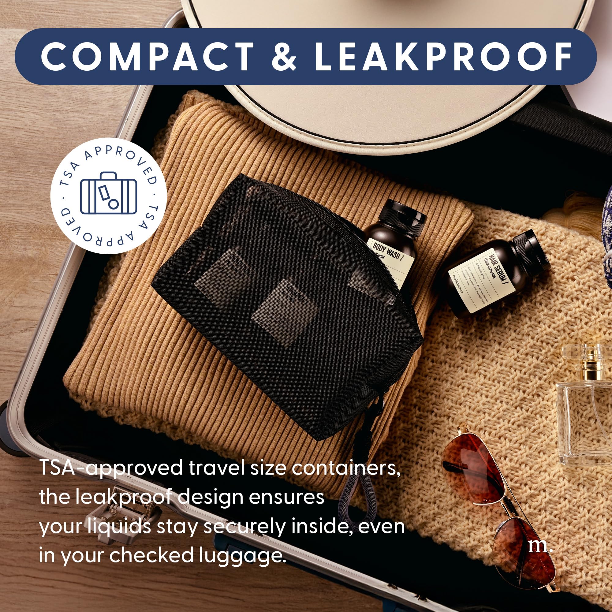 MAISONOVO TSA Approved Travel Bottles for Toiletries - 4 Pack Leak Proof Refillable Containers with Waterproof Toiletry Bag | Perfect for Airplane Carry-On, Gym, Camping & Vacation Essentials